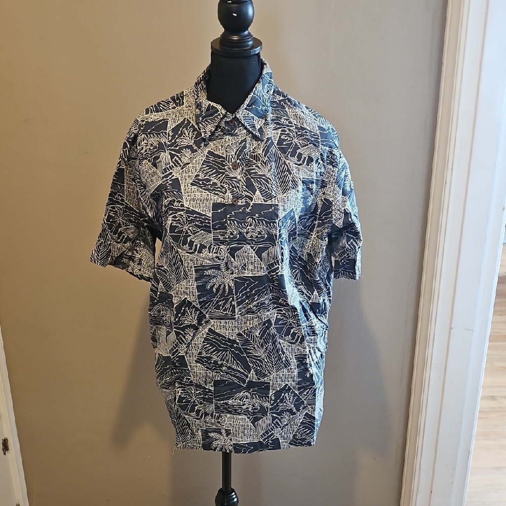 Men's Blue Hawaiian Shirt - Reyn Spooner Size Large